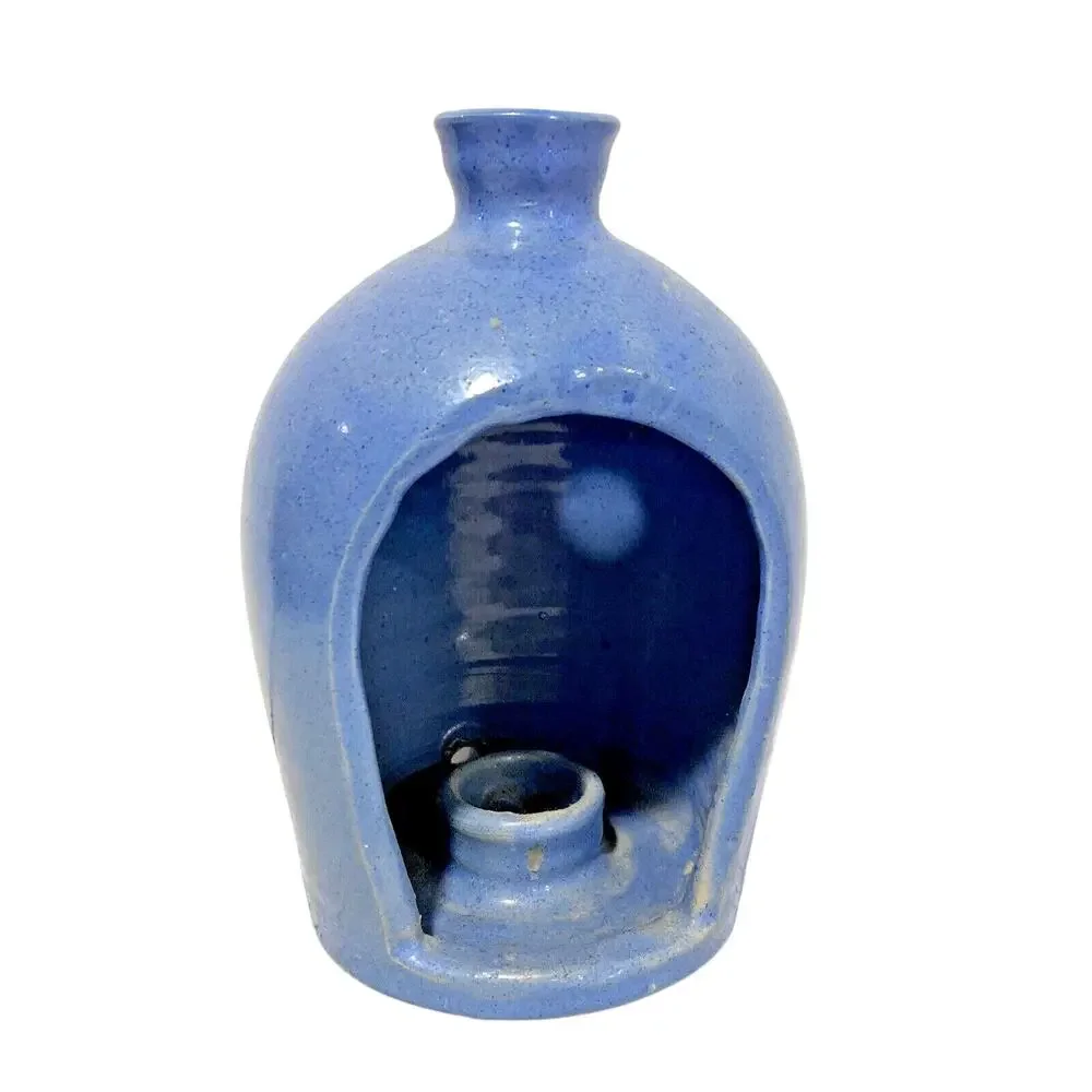 Studio Pottery Candle Holder Wall Sconce Primitive Farmhouse Blue Cottage Decor